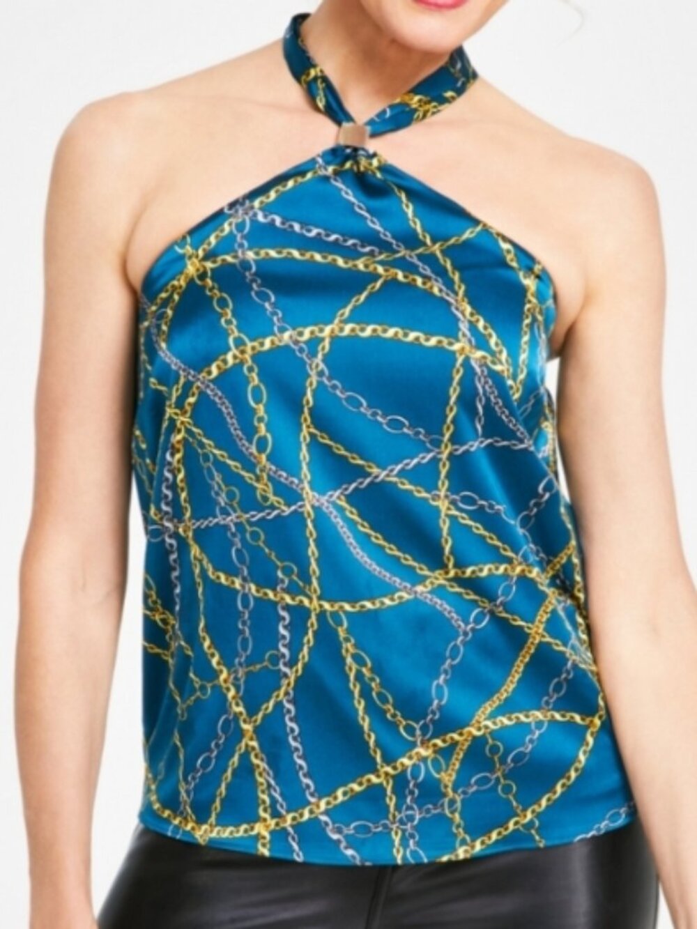 NWT I.N.C. Lined Teal Blue Women's Chainlink Halter Top Size XXL